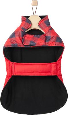 Show full view: Frisco Personalized Boulder Plaid Insulated Dog & Cat Puffer Coat, Red, Small slide 5 of 10
