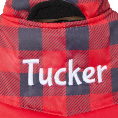 Show full view: Frisco Personalized Boulder Plaid Insulated Dog & Cat Puffer Coat, Red, Small slide 6 of 10