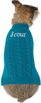 Show full view: Frisco Personalized Dog & Cat Cable Knitted Sweater, Large, Teal slide 3 of 7