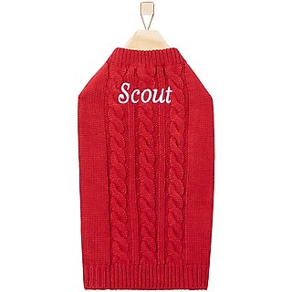 Frisco Personalized Dog & Cat Cable Knitted Sweater, Medium, Red slide 1 of 5
