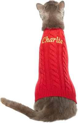 Show full view: Frisco Personalized Dog & Cat Cable Knitted Sweater, Small, Red slide 4 of 8