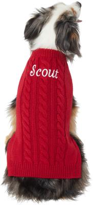 Show full view: Frisco Personalized Dog & Cat Cable Knitted Sweater, X-Large, Red slide 3 of 7