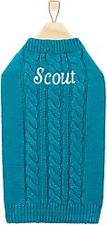 Frisco Personalized Dog & Cat Cable Knitted Sweater, X-Large, Teal