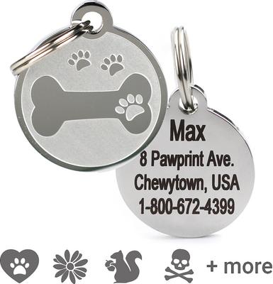 Show full view: Frisco Personalized Dog & Cat ID Tag, Medium, Bone With Paw Print slide 1 of 3