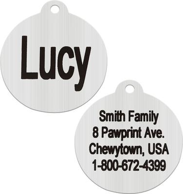 Show full view: Frisco Personalized Dog & Cat ID Tag, Round, Silver, Regular, Brushed Stainless Steel slide 1 of 6