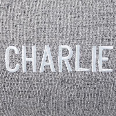 Show full view: Frisco Personalized Knife Edge Bed, Dark Grey Linen, Large slide 4 of 4