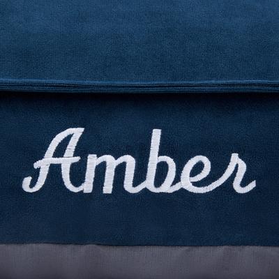 Show full view: Frisco Personalized Navy Bolstered Bed with Navy Check Bolster, Large slide 4 of 6