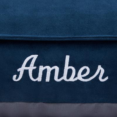 Show full view: Frisco Personalized Navy Bolstered Bed with Navy Check Bolster, X-Large slide 4 of 5