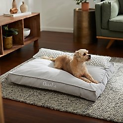 Frisco Personalized Silver Bolstered Bed with Silver Check Bolster, Large