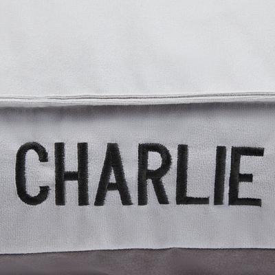 Show full view: Frisco Personalized Silver Bolstered Bed with Silver Check Bolster, Large slide 5 of 6