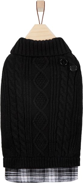 Show full view: Frisco Plaid Cable Knit Dog & Cat Sweater, Black, Medium slide 3 of 8