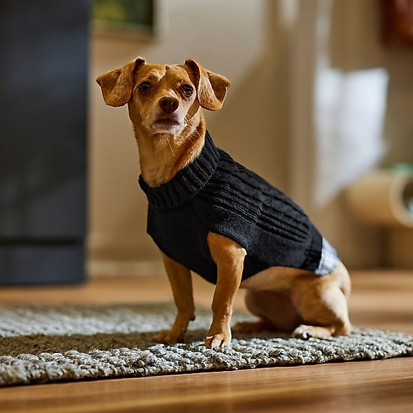 Show full view: Frisco Plaid Cable Knit Dog & Cat Sweater, Black, Medium slide 5 of 8