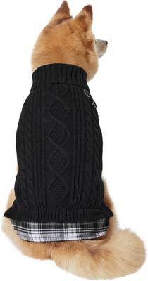 Show full view: Frisco Plaid Cable Knit Dog & Cat Sweater, Black, Small slide 4 of 10