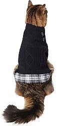 Frisco Plaid Cable Knit Dog & Cat Sweater, Black, X-Small
