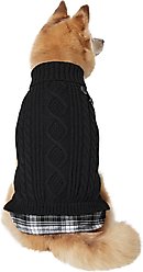 Frisco Plaid Cable Knit Dog & Cat Sweater, Black, XX-Large slide 1 of 6