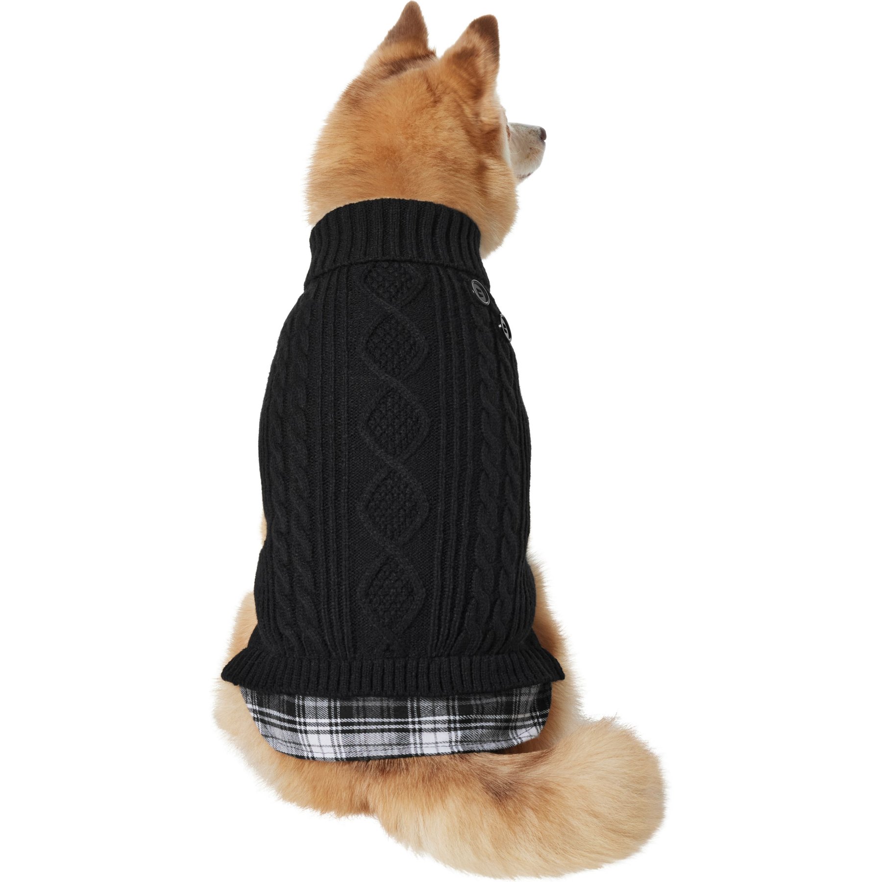 Frisco Plaid Cable Knit Dog & Cat Sweater, Black, XX-Large