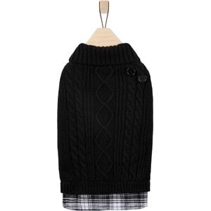 Frisco Plaid Cable Knit Dog & Cat Sweater, Black, XX-Large