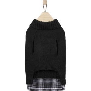 Frisco Plaid Cable Knit Dog & Cat Sweater, Black, XX-Large