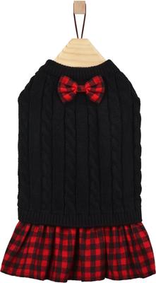 Show full view: Frisco Plaid Cable Knit Dog & Cat Sweater Dress, Red Plaid, Large slide 3 of 8