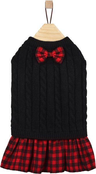 Show full view: Frisco Plaid Cable Knit Dog & Cat Sweater Dress, Red Plaid, Small slide 4 of 9