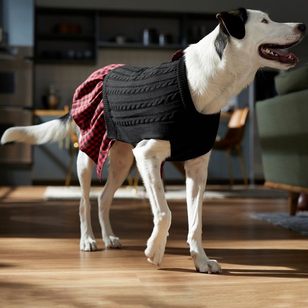 Show full view: Frisco Plaid Cable Knit Dog & Cat Sweater Dress, Red Plaid, Small slide 6 of 9