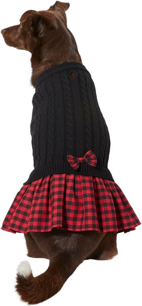 Show full view: Frisco Plaid Cable Knit Dog & Cat Sweater Dress, Red Plaid, Small slide 3 of 9