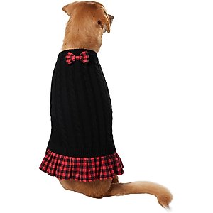 Frisco Plaid Cable Knit Dog & Cat Sweater Dress, Red Plaid, XX-Large