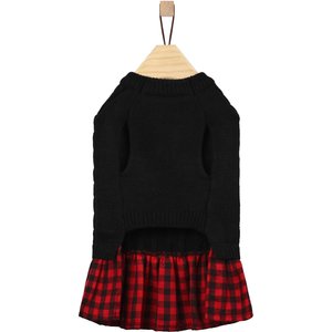 Frisco Plaid Cable Knit Dog & Cat Sweater Dress, Red Plaid, XXX-Large
