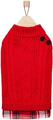 Show full view: Frisco Plaid Cable Knit Dog & Cat Sweater, Red, Large slide 3 of 8