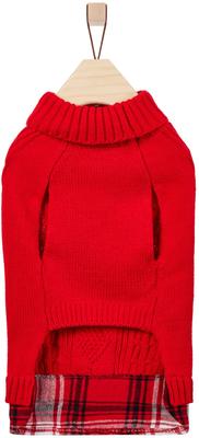 Show full view: Frisco Plaid Cable Knit Dog & Cat Sweater, Red, Large slide 4 of 8