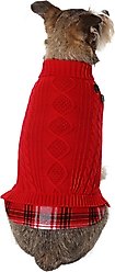 Frisco Plaid Cable Knit Dog & Cat Sweater, Red, Medium