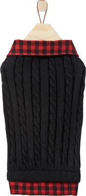 Show full view: Frisco Plaid Cable Knit Dog & Cat Sweater, Red Plaid, Medium slide 3 of 6