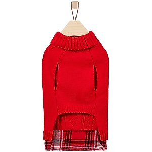 Frisco Plaid Cable Knit Dog & Cat Sweater, Red, Small