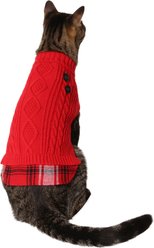 Frisco Plaid Cable Knit Dog & Cat Sweater, Red, X-Small