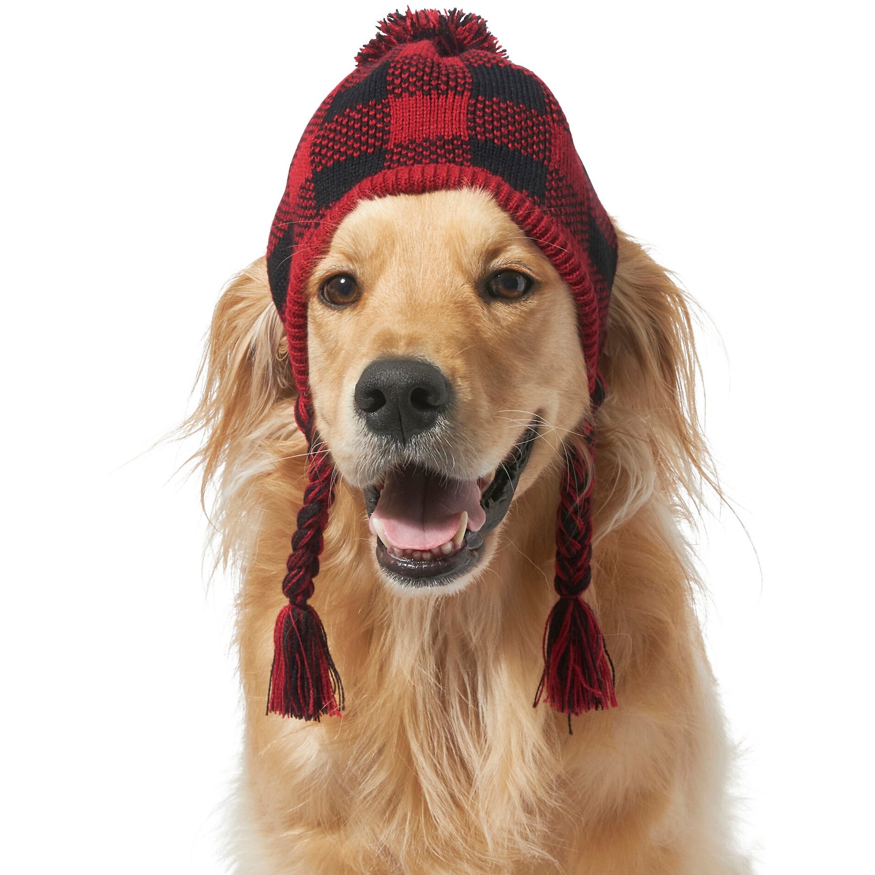 Frisco Plaid Dog & Cat Knitted Hat, Red Buffalo Plaid, X-Large/XX-Large