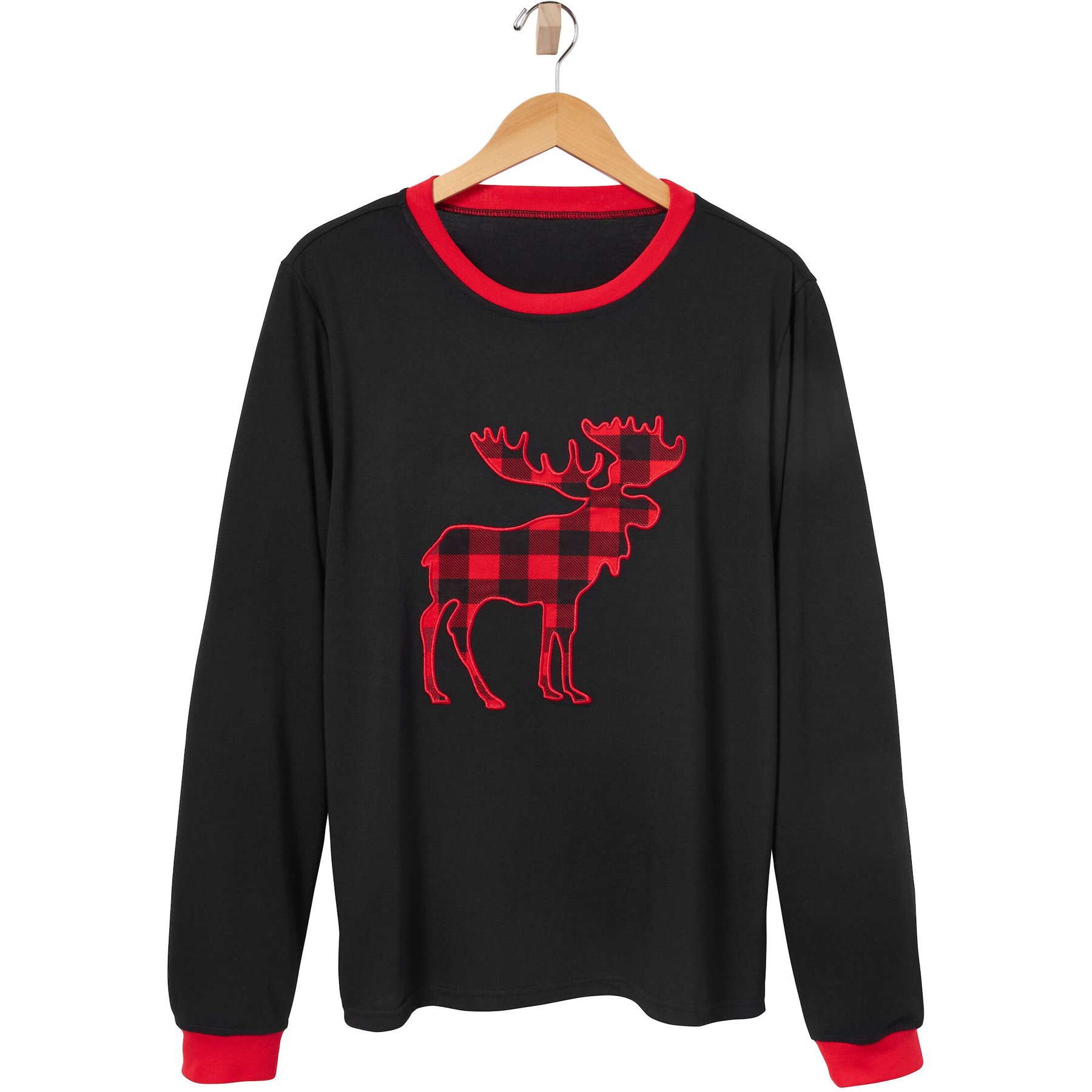 Frisco Plaid Moose Unisex Adult Pajama Jersey Top, Medium