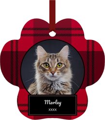 Frisco Plaid Paw Shape Metal Personalized Dog & Cat Holiday Ornament