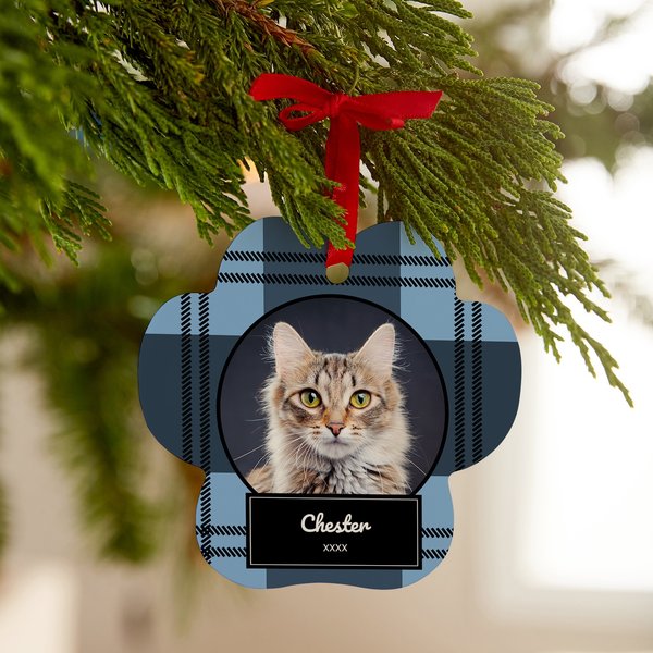 Frisco Christmas Plaid Paw Shape Metal Personalized Dog & Cat Holiday Ornament