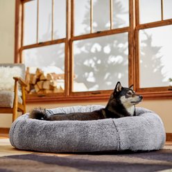 Frisco Plush High Low Bolster Cuddler Cat & Dog Bed, Gray, Large