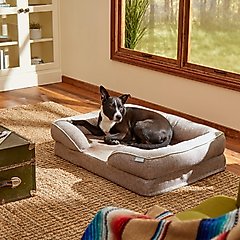 Frisco Plush Orthopedic Front Bolster Cat & Dog Bed w/Removable Cover, Beige, Large