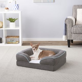 Frisco Plush Orthopedic Front Bolster Cat & Dog Bed w/Removable Cover, Gray, Medium slide 1 of 7