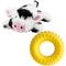 Show in main carousel: Frisco Plush Squeaking Cow Toy, Medium + Playology All Natural Dual Layer Ring Dog Toy, Medium, Chicken Scented slide 1 of 9