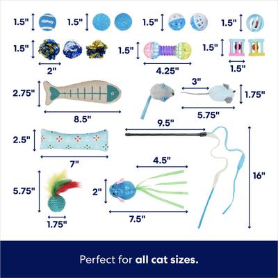 Show full view: Frisco Plush, Teaser, Ball & Tri-Tunnel Variety Pack Cat Toy with Catnip, 20 count, Blue slide 3 of 6