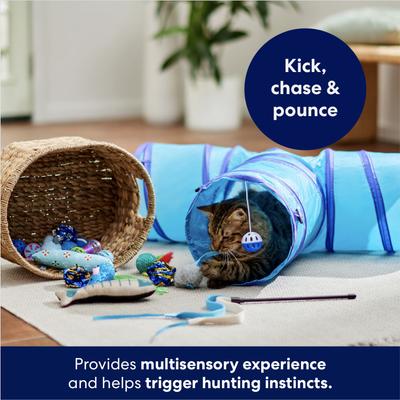 Show full view: Frisco Plush, Teaser, Ball & Tri-Tunnel Variety Pack Cat Toy with Catnip, 20 count, Blue slide 4 of 6