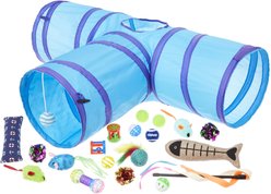 Frisco Plush, Teaser, Ball & Tri-Tunnel Variety Pack Cat Toy with Catnip, 20 count, Multi-Color