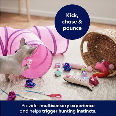 Show full view: Frisco Plush, Teaser, Ball & Tri-Tunnel Variety Pack Cat Toy with Catnip, 20 count, Pink slide 4 of 6