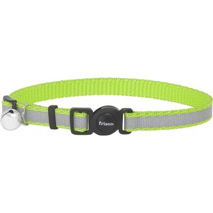 Frisco Polyester Personalized Reflective Cat Collar with Bell, Lime Green, 8 to 12-in neck, 3/8-in wide
