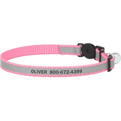 Frisco Polyester Personalized Reflective Cat Collar with Bell, Pink, 8 to 12-in neck, 3/8-in wide