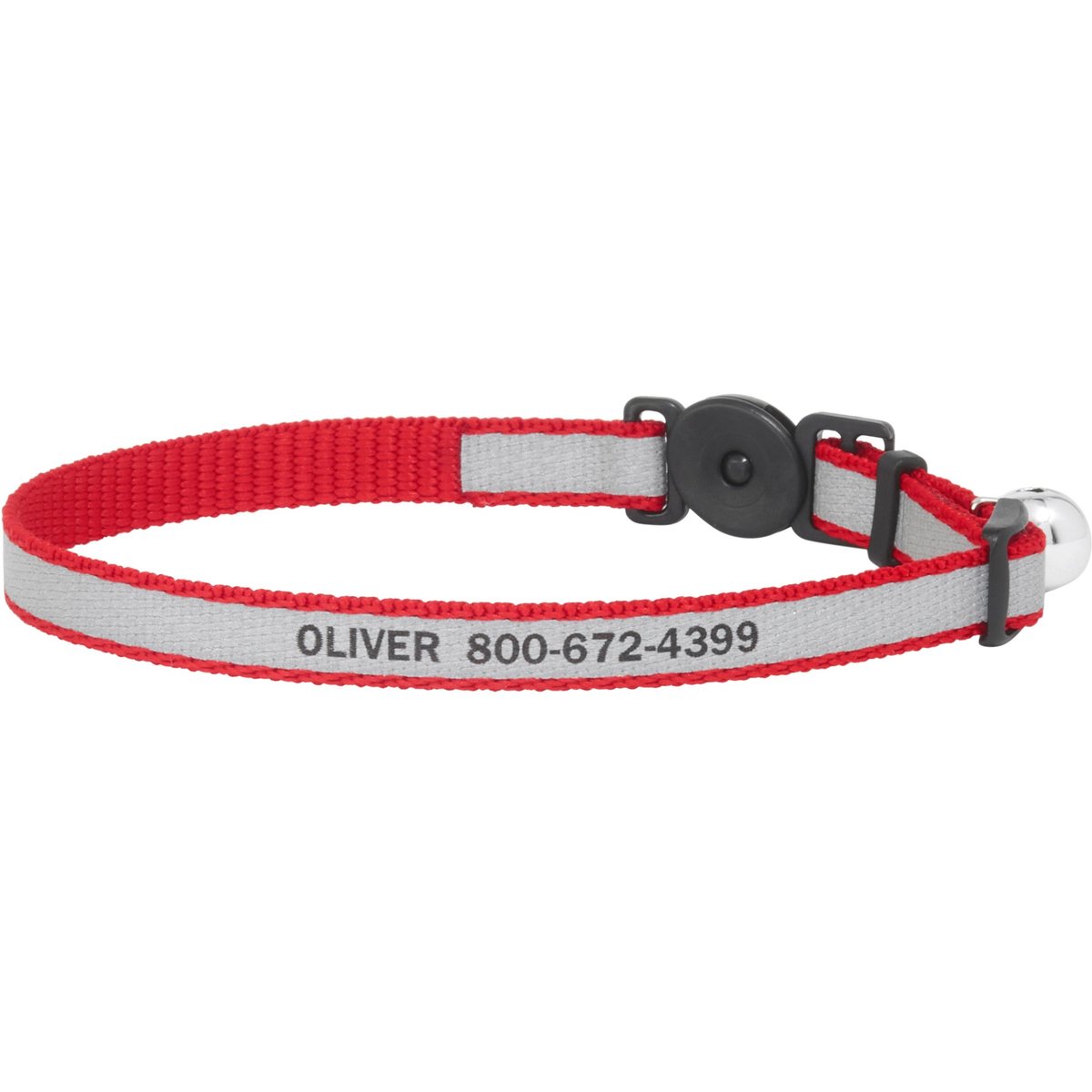 Frisco Polyester Personalized Reflective Cat Collar with Bell, Red, 8 to 12-in neck, 3/8-in wide