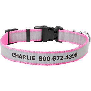 Frisco Polyester Personalized Reflective Dog Collar, Pink, Medium - Neck: 14 - 20-in, Width: 1-in